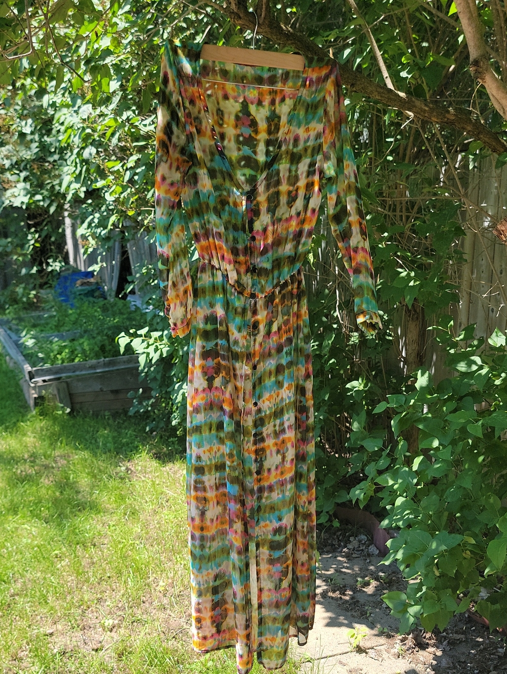 Women's Multicolor Long Sleeve Cardi Maxi Dress - Multicolor